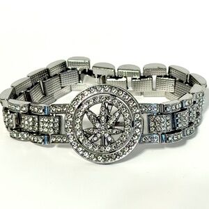 Stainless Steel Rhinestone Link Bracelet Men Crystal Glam Zircon